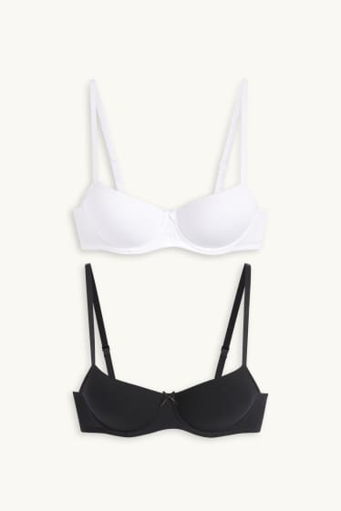 Dámské - Multipack 2 ks - podprsenka s kosticemi - DEMI - s vycpávkami - bílá/černá