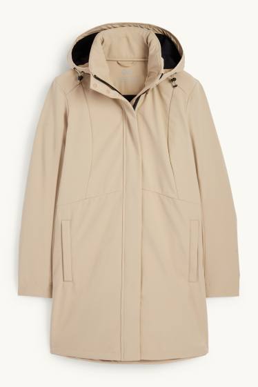 Donna - Cappotto soft shell con cappuccio - idrorepellente - 4 Way Stretch - beige