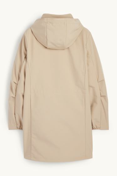 Donna - Cappotto soft shell con cappuccio - idrorepellente - 4 Way Stretch - beige