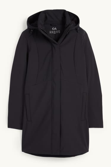 Damen - Softshellmantel mit Kapuze - wasserabweisend - 4 Way Stretch - schwarz