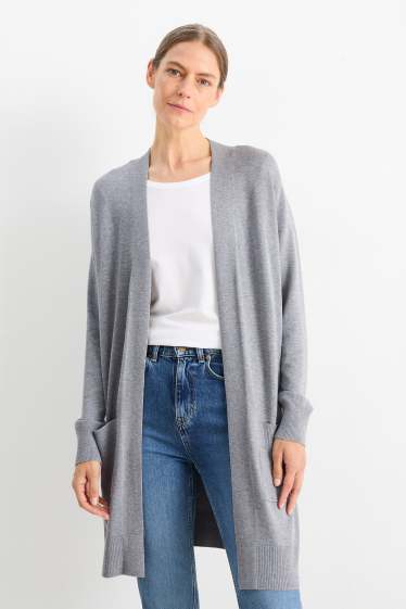 Damen - Lange Strickjacke - grau