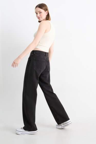 Dames - Baggy jeans - mid waist - jeansdonkergrijs