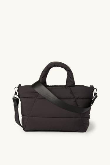 Femei - Geantă shopper matlasată, mică, cu curea detașabilă - negru