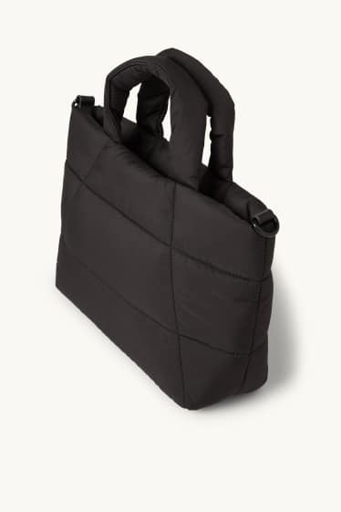 Femei - Geantă shopper matlasată, mică, cu curea detașabilă - negru
