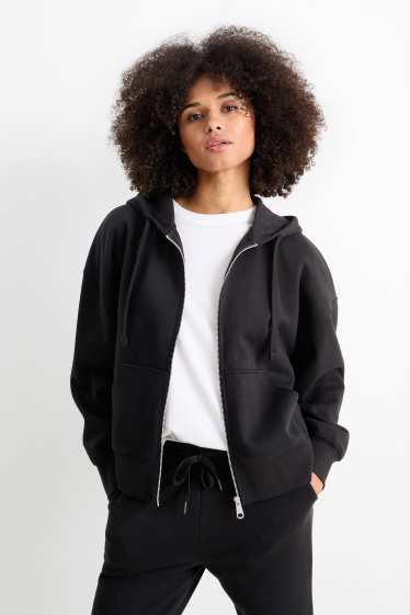 Damen - Basic-Sweatjacke mit Kapuze - schwarz