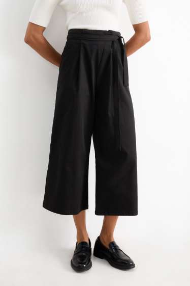 Dames - Pantalon - high waist - wide leg - zwart