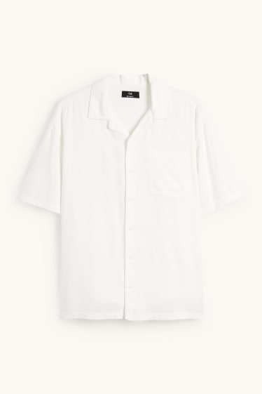 Heren - Overhemd - relaxed fit - reverskraag - crème wit