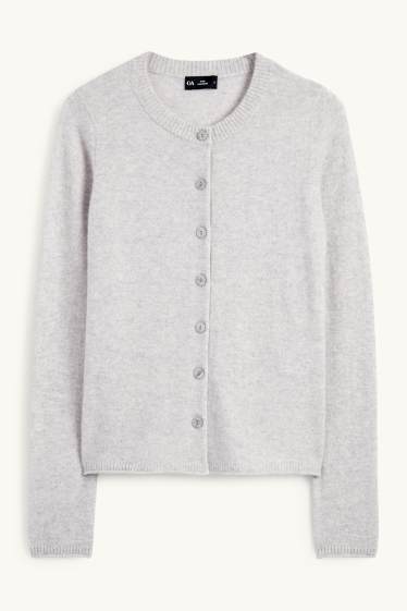 Damen - Kaschmir-Strickjacke - hellgrau-melange