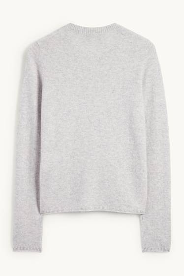 Damen - Kaschmir-Strickjacke - hellgrau-melange