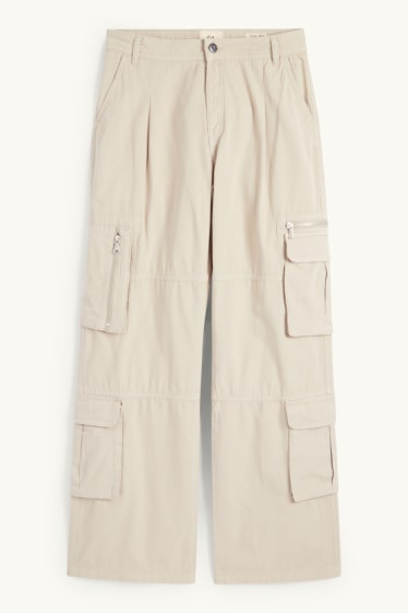 Damen - Cargohose - Mid Waist - Wide Leg - hellbeige