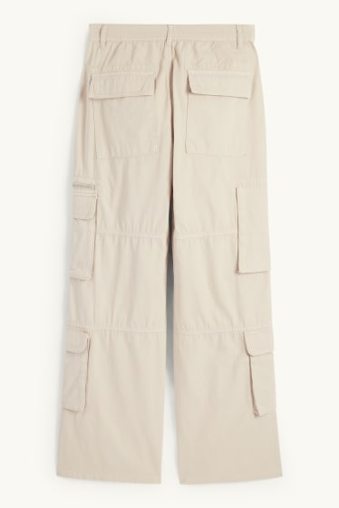 Damen - Cargohose - Mid Waist - Wide Leg - hellbeige