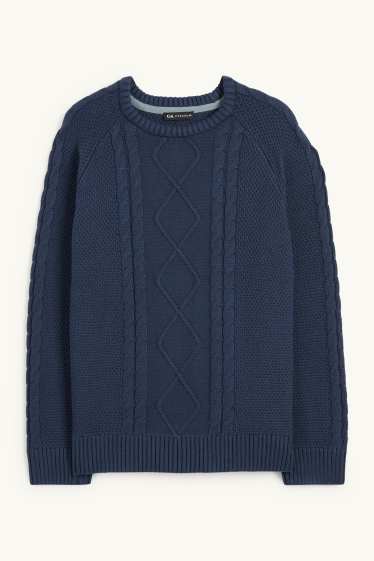 Enfants garçons - Pullover - motif tressé - bleu foncé