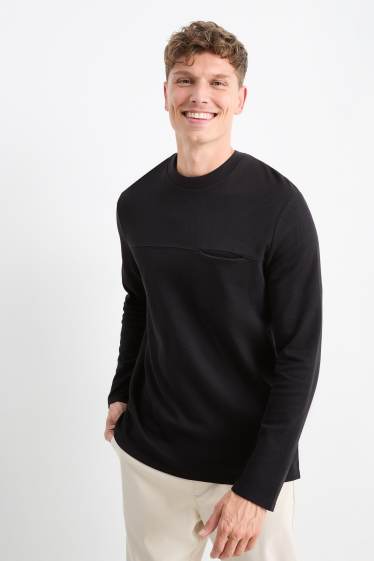 Heren - Longsleeve - met structuur - zwart