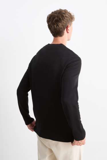 Heren - Longsleeve - met structuur - zwart