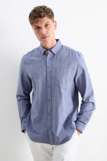 Men - Shirt - regular fit - button-down collar - dark blue