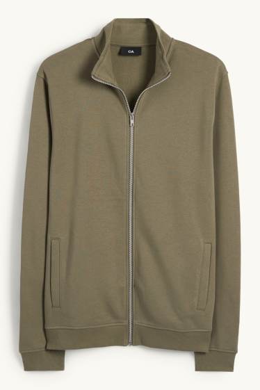 Hommes - Sweat zippé en molleton - vert foncé