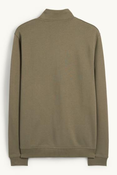 Hommes - Sweat zippé en molleton - vert foncé