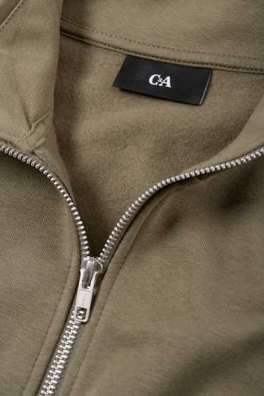Hommes - Sweat zippé en molleton - vert foncé