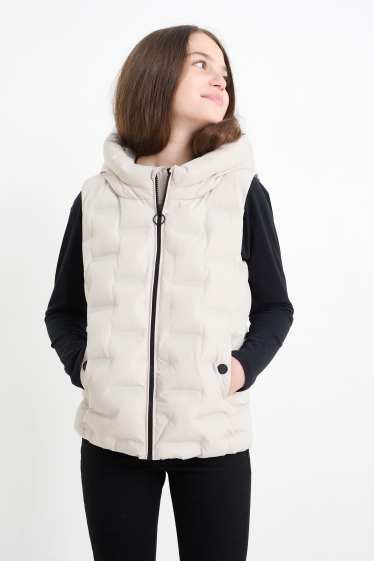 Bambine - Gilet trapuntato con cappuccio - impermeabile - beige chiaro