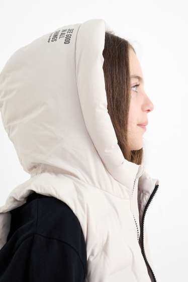 Bambine - Gilet trapuntato con cappuccio - impermeabile - beige chiaro