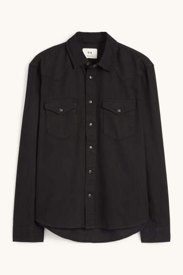 Hommes - Chemise en jean - regular fit - col kent - noir
