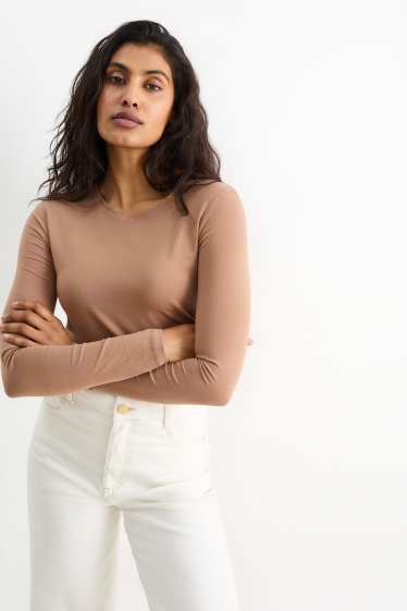 Donna - Maglia a maniche lunghe basic - marrone