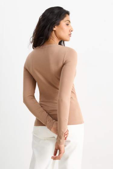 Donna - Maglia a maniche lunghe basic - marrone