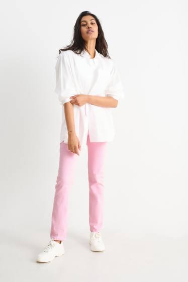 Femmes - Pantalon en toile - high waist - coupe slim - rose