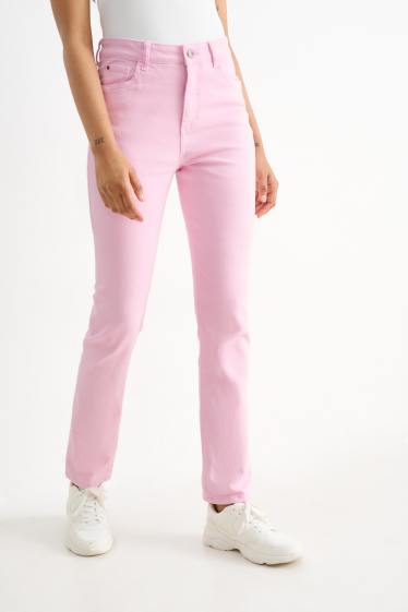 Femmes - Pantalon en toile - high waist - coupe slim - rose