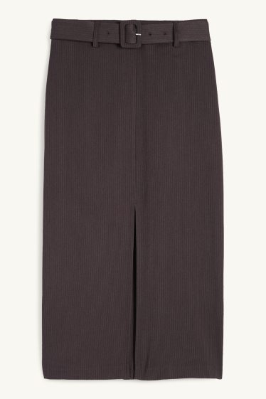 Dámské - Pouzdrová sukně s páskem - úzký proužek - tmavošedá