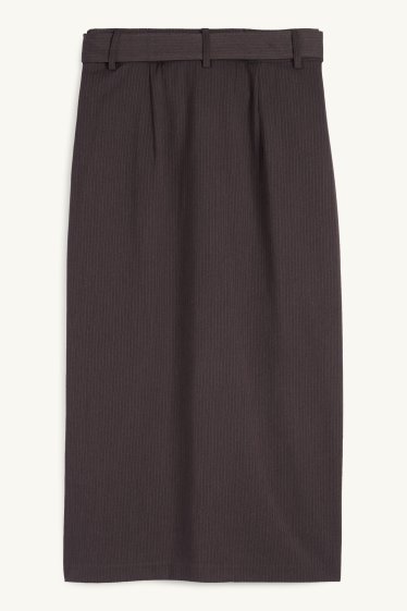 Dámské - Pouzdrová sukně s páskem - úzký proužek - tmavošedá