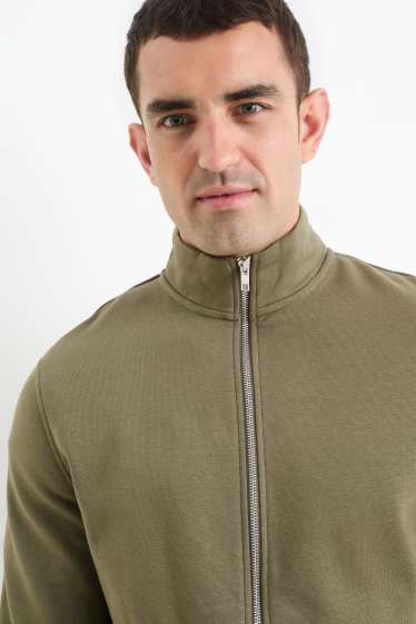 Hommes - Sweat zippé en molleton - vert foncé