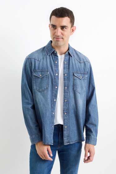 Hommes - Chemise en jean - regular fit - col kent - jean bleu