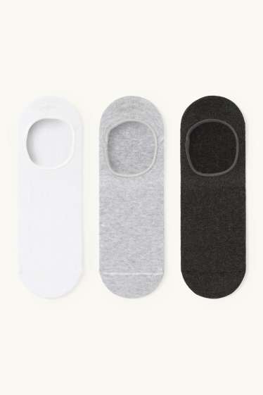 Heren - Set van 3 paar - voetenkousjes - grijs / zwart