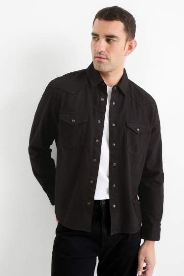 Hommes - Chemise en jean - regular fit - col kent - noir