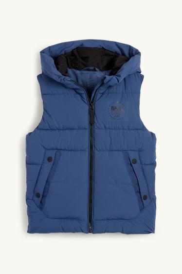 Kinderen: jongens - Bodywarmer met capuchon - waterafstotend - donkerblauw