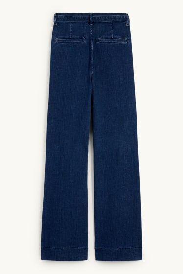 Dames - Flared jeans met riem - high waist - LYCRA® - jeansblauw