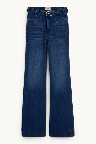 Dames - Flared jeans met riem - high waist - LYCRA® - jeansblauw