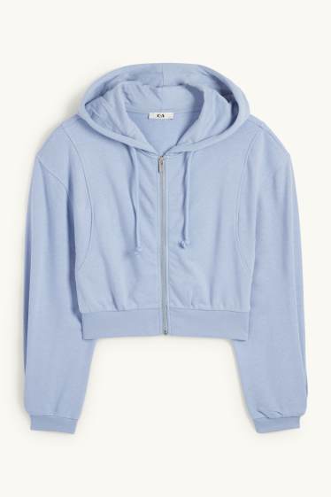 Femmes - Sweat zippé en molleton court avec capuche - bleu