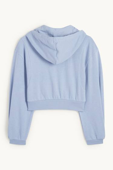 Femmes - Sweat zippé en molleton court avec capuche - bleu