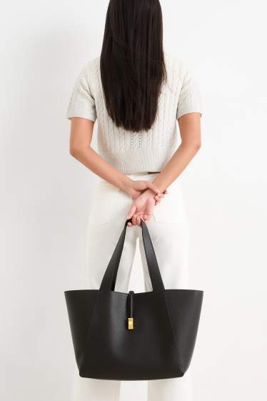 Damen - Shopper - Lederimitat - schwarz