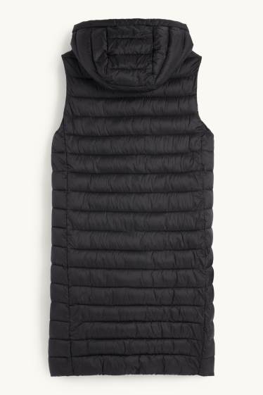 Dames - Lange bodywarmer met capuchon - zwart