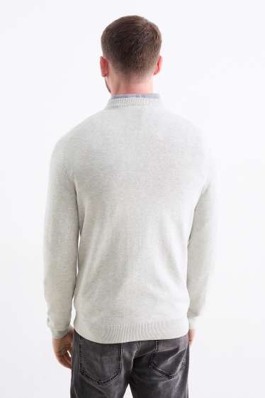 Herren - Feinstrick-Pullover - hellgrau