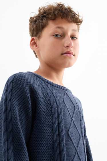 Enfants garçons - Pullover - motif tressé - bleu foncé
