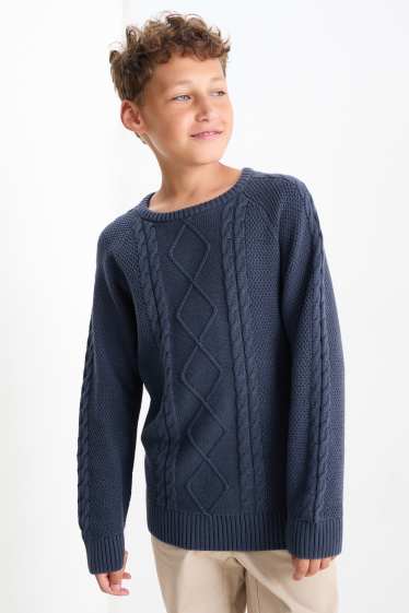 Enfants garçons - Pullover - motif tressé - bleu foncé