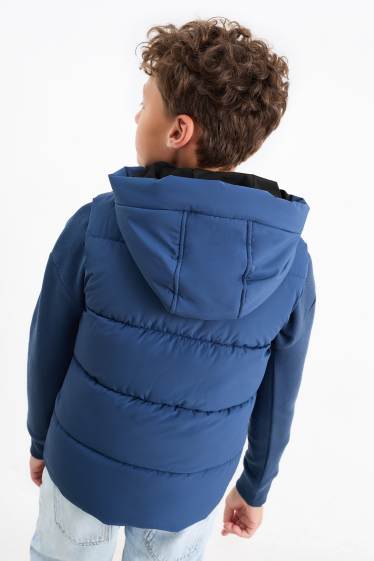 Kinderen: jongens - Bodywarmer met capuchon - waterafstotend - donkerblauw