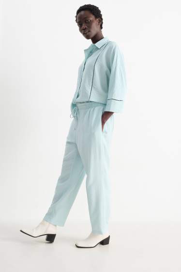 Femmes - Pantalon en toile - high waist - tapered fit - vert menthe