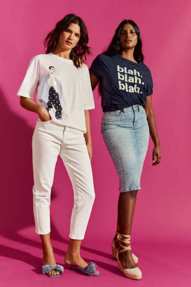 Women - Denim skirt - patterned - denim-light blue