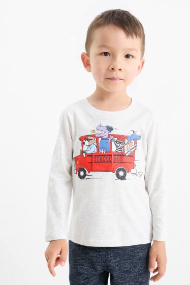 Enfants garçons - Lot de 3 - Monster truck et animaux sauvages - haut à manches longues - bleu / blanc