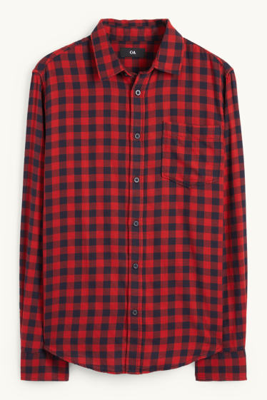 Heren - Overhemd - regular fit - kent - geruit - rood